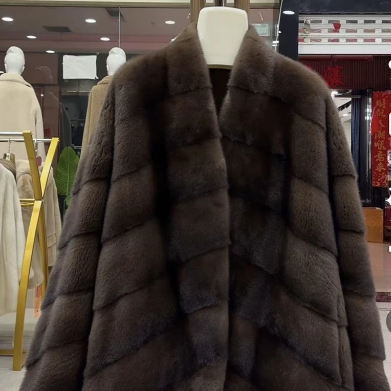 咖啡斜排款貂皮外套
