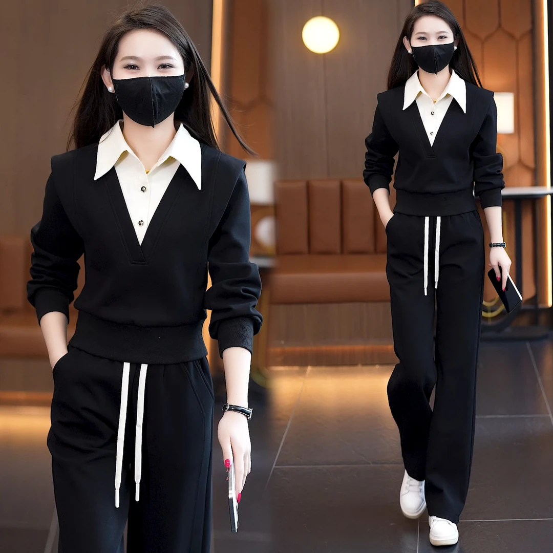 休闲运动套装女洋气撞色长袖卫衣2025春秋季韩版时尚气质两件套