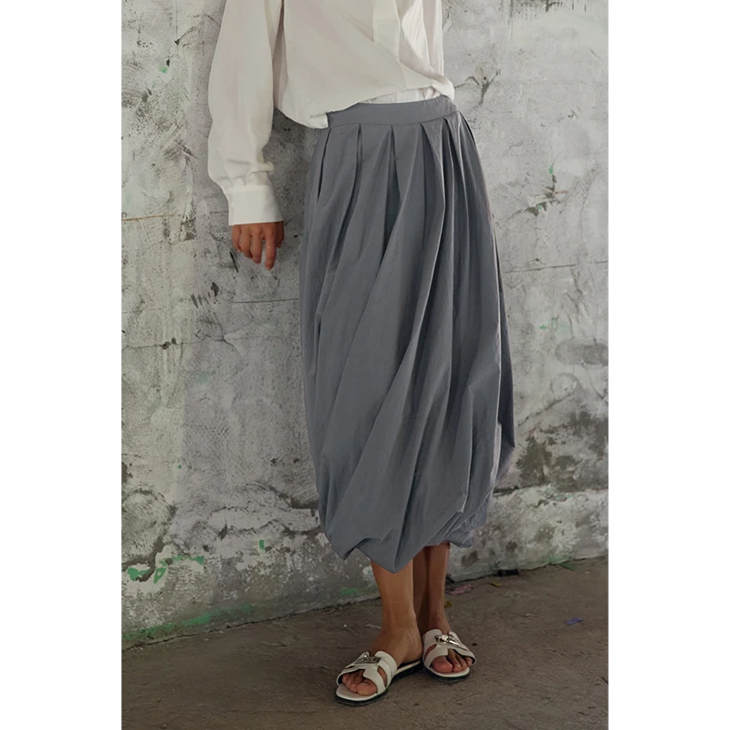 HERLAND她地【花卷】纯棉艺术感花苞裙女秋季时尚女士时尚夏装气质