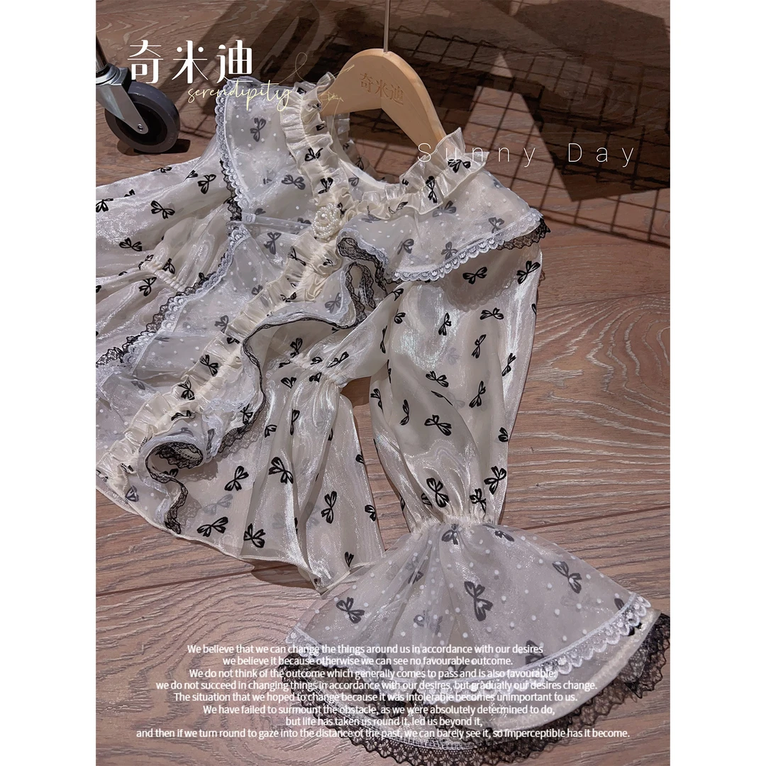 现货【浪漫蝴蝶结】奇米迪女童蕾丝花边甜美娃娃衫碎花衬衫11172