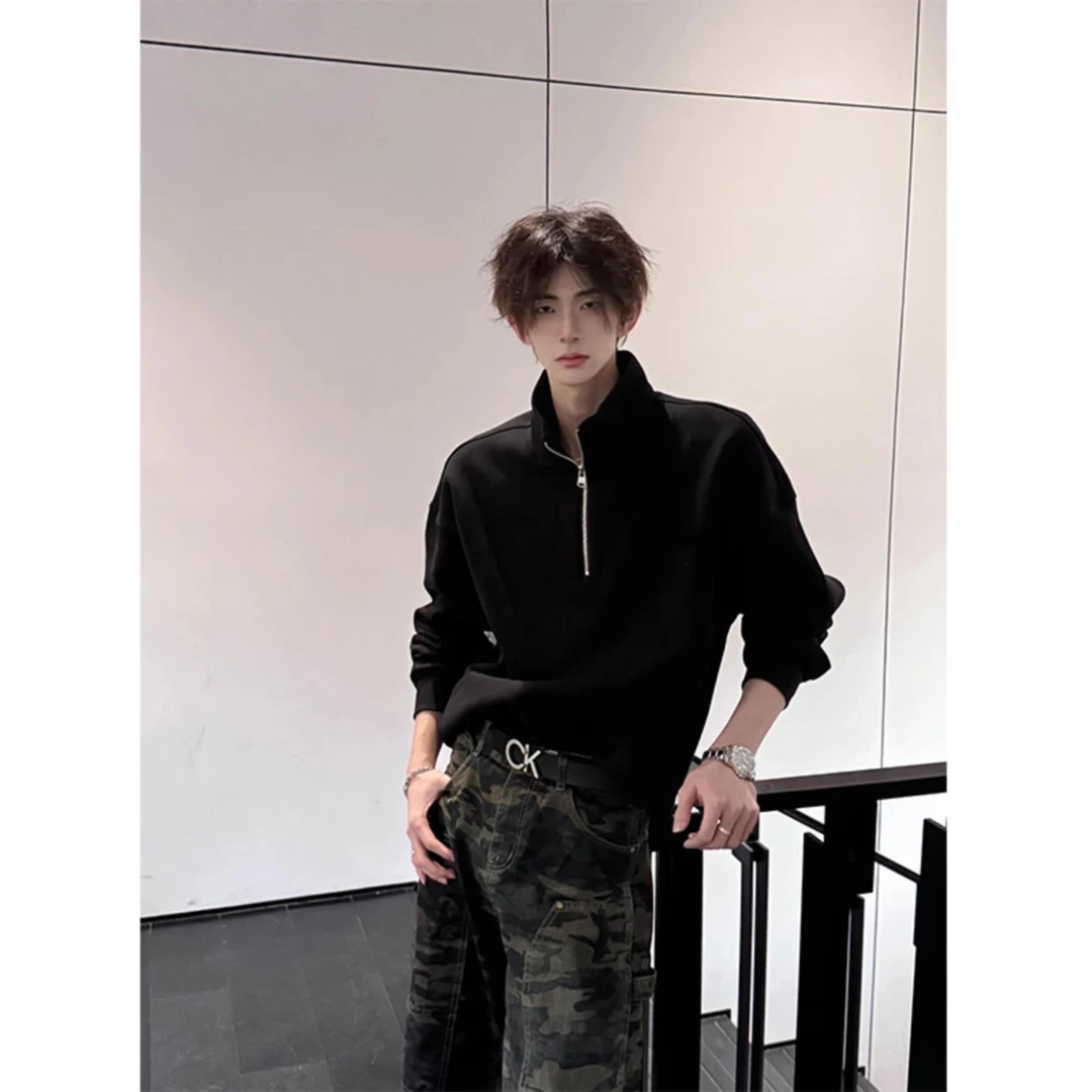 半拉链立领中山质感卫衣男款春秋美式cleanfit潮牌内搭打底衫外套