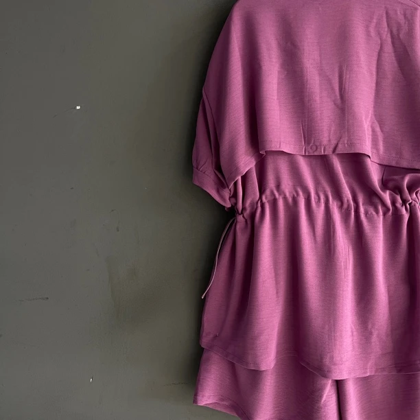 夏季新款大码胖mm宽松显瘦小个子polo领上衣短裤套装女紫色