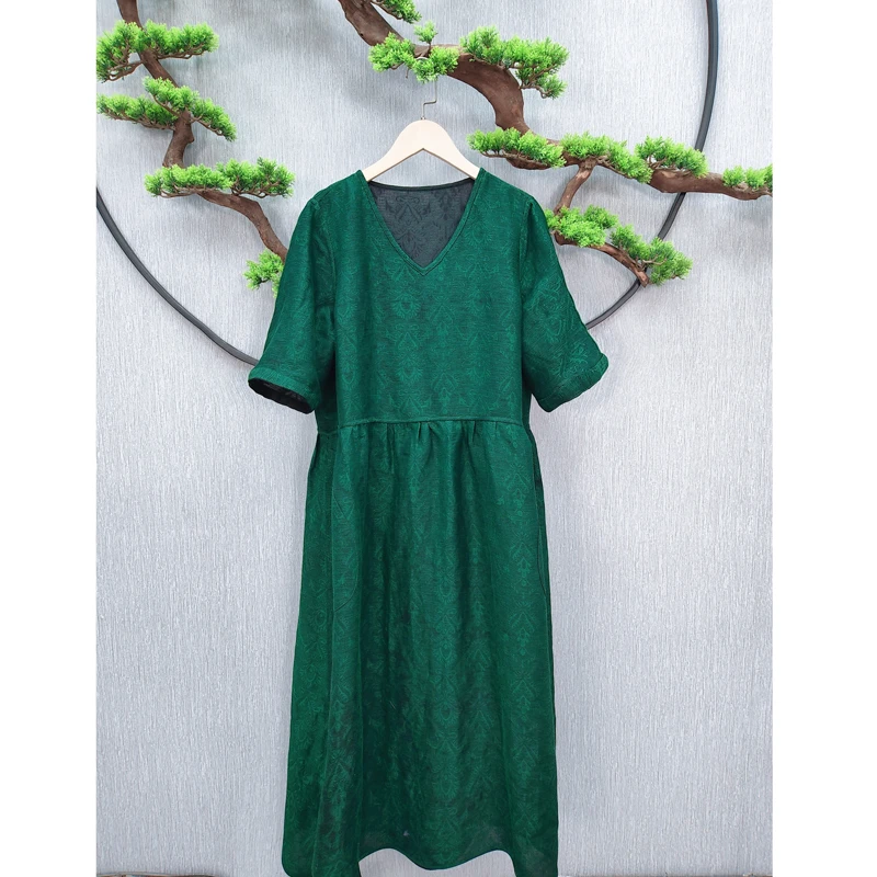 【千奈莉 田园牧歌】重磅柞蚕丝三径绞萝女装连衣裙23-46