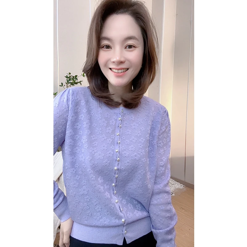法式设计感圆领薄款长袖针织开衫秋季高级感女士时尚休闲百搭上衣