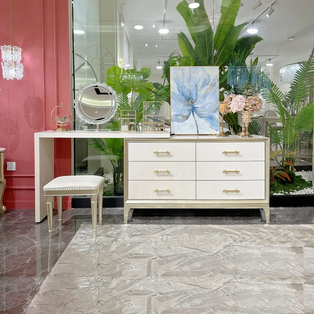 美式轻奢实木六斗柜梳妆台可变换转角化妆桌斗柜家用客厅玄关805