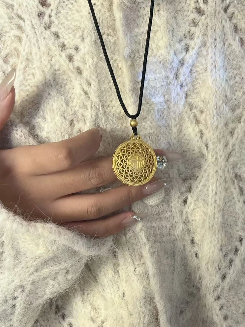 合金项链 【八宝罗盘福牌】单吊坠黑绳项链男女款转运古法L