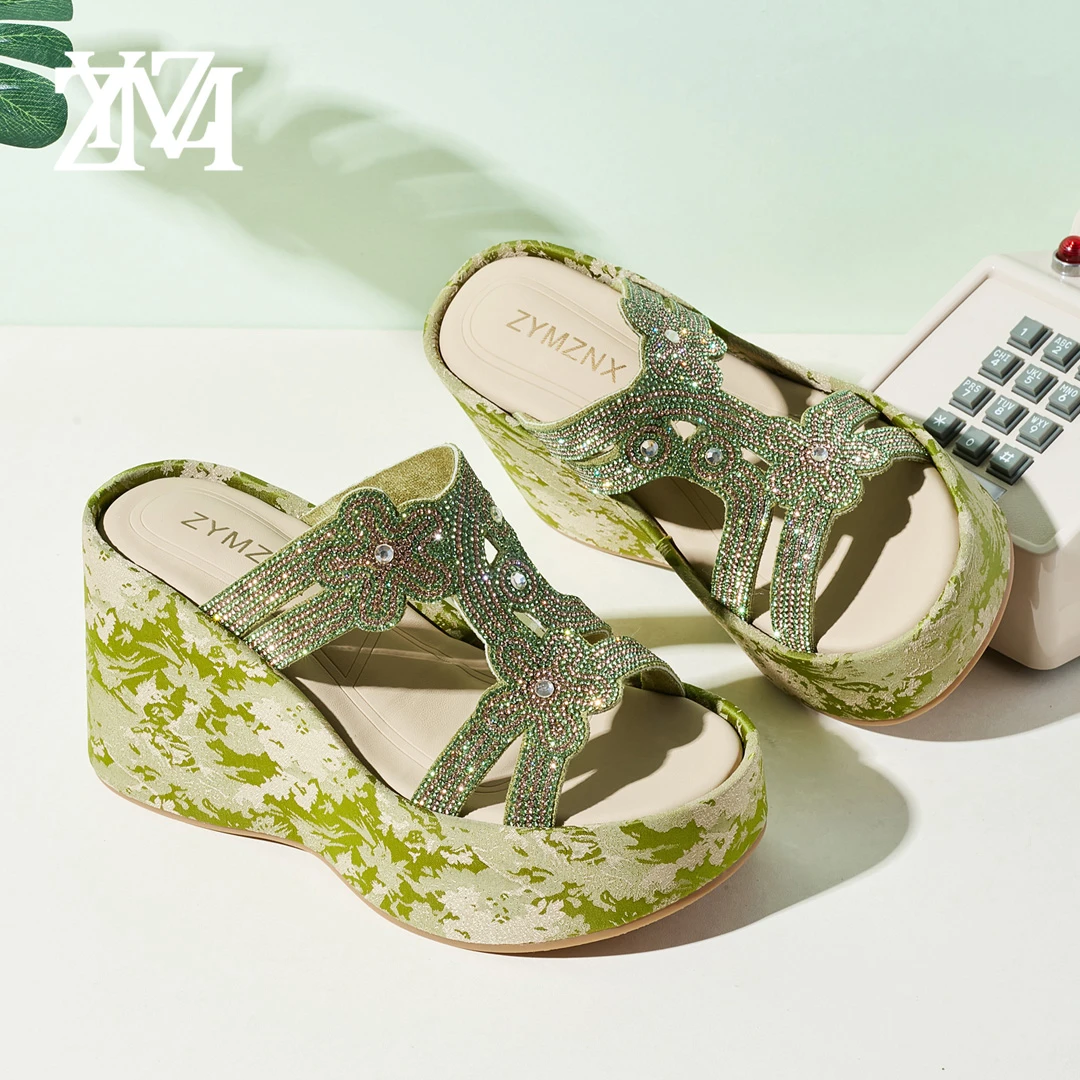 增高10cm 2024夏季新款厚底时尚亮钻休闲高跟网红拖鞋女9306-6