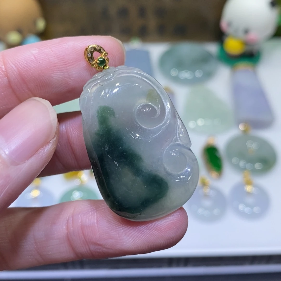 翡翠18K金镶嵌吊坠(不含链)