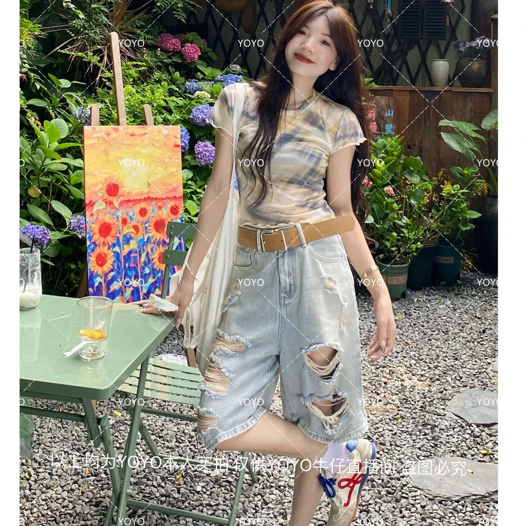 YOYO自制【浅蓝五分裤】夏季牛仔短裤显瘦直筒时尚宽松中裤