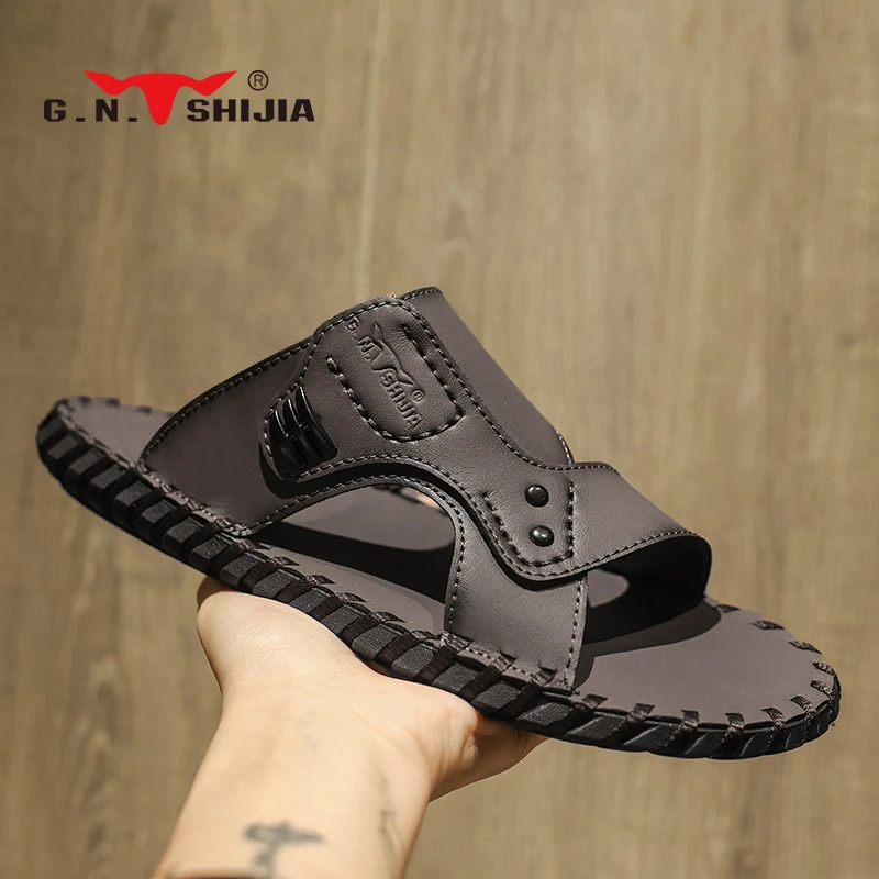 公牛世家拖鞋男款夏季凉拖软底高端一字外穿防臭防滑夏季皮鞋