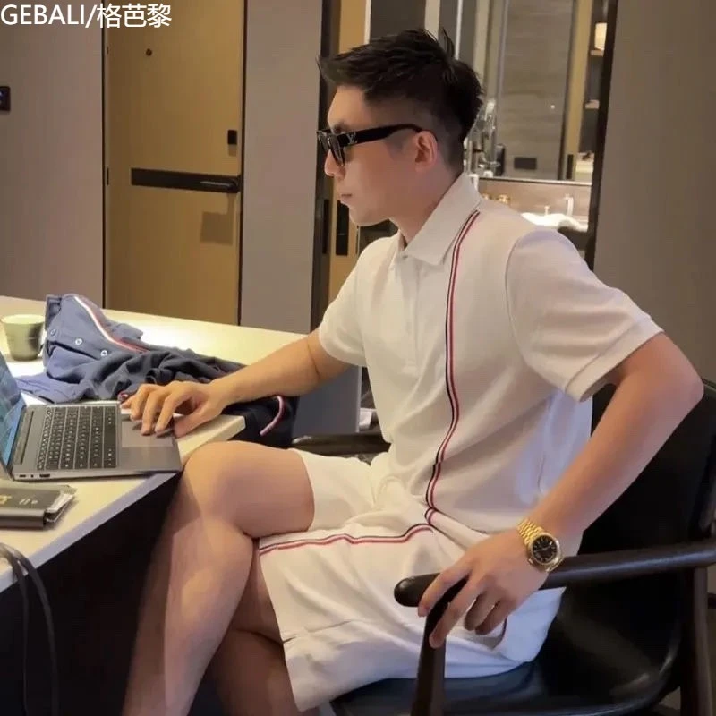 广州十三行高端男装夏季新款短袖短裤潮流两件套百搭休闲运动套装