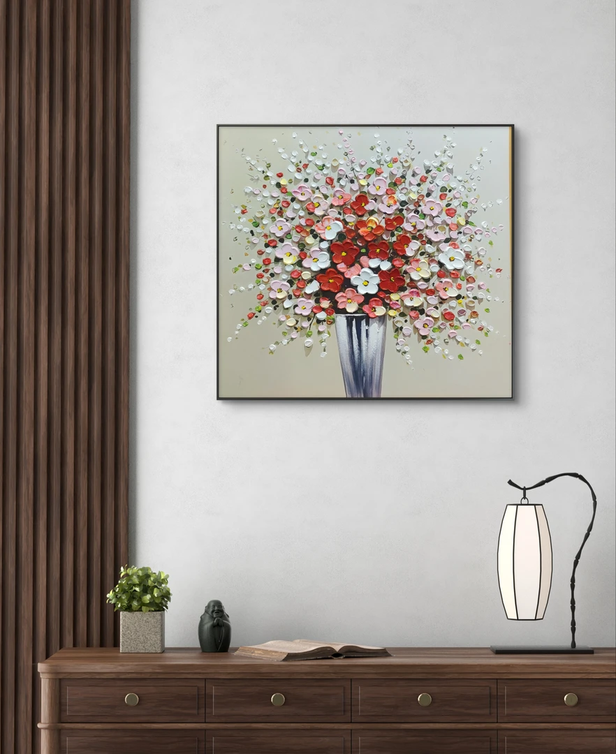 《艳絮盈瓶 》轻奢简约客厅餐厅背景墙立体厚油艺术肌理装饰画