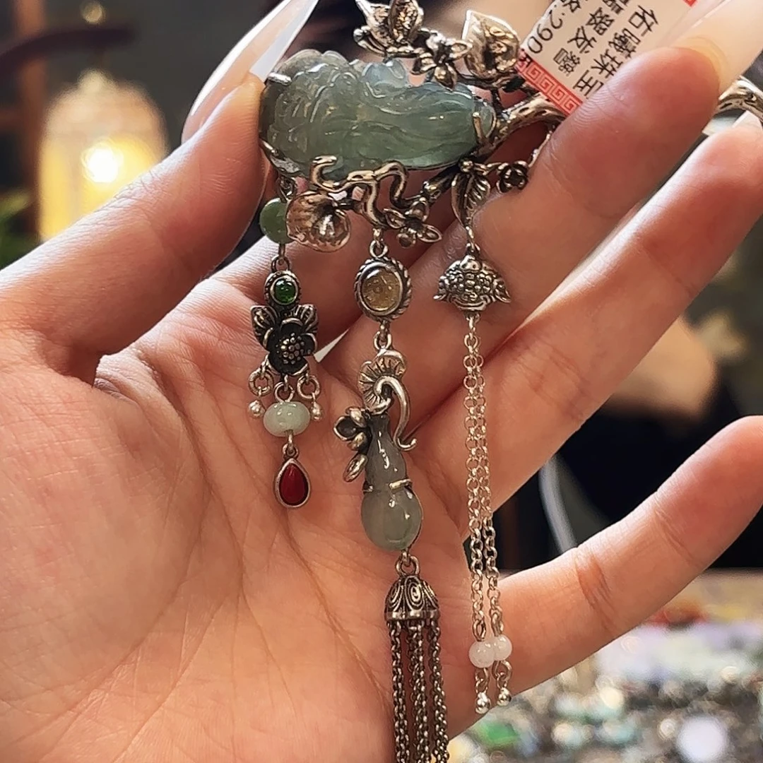 翡翠银S925镶嵌挂件