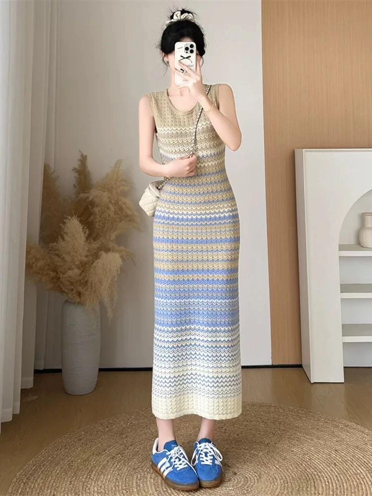 直播专用【C01-C60】针织吊带连衣裙高弹力修身显瘦气质款半袖长裙