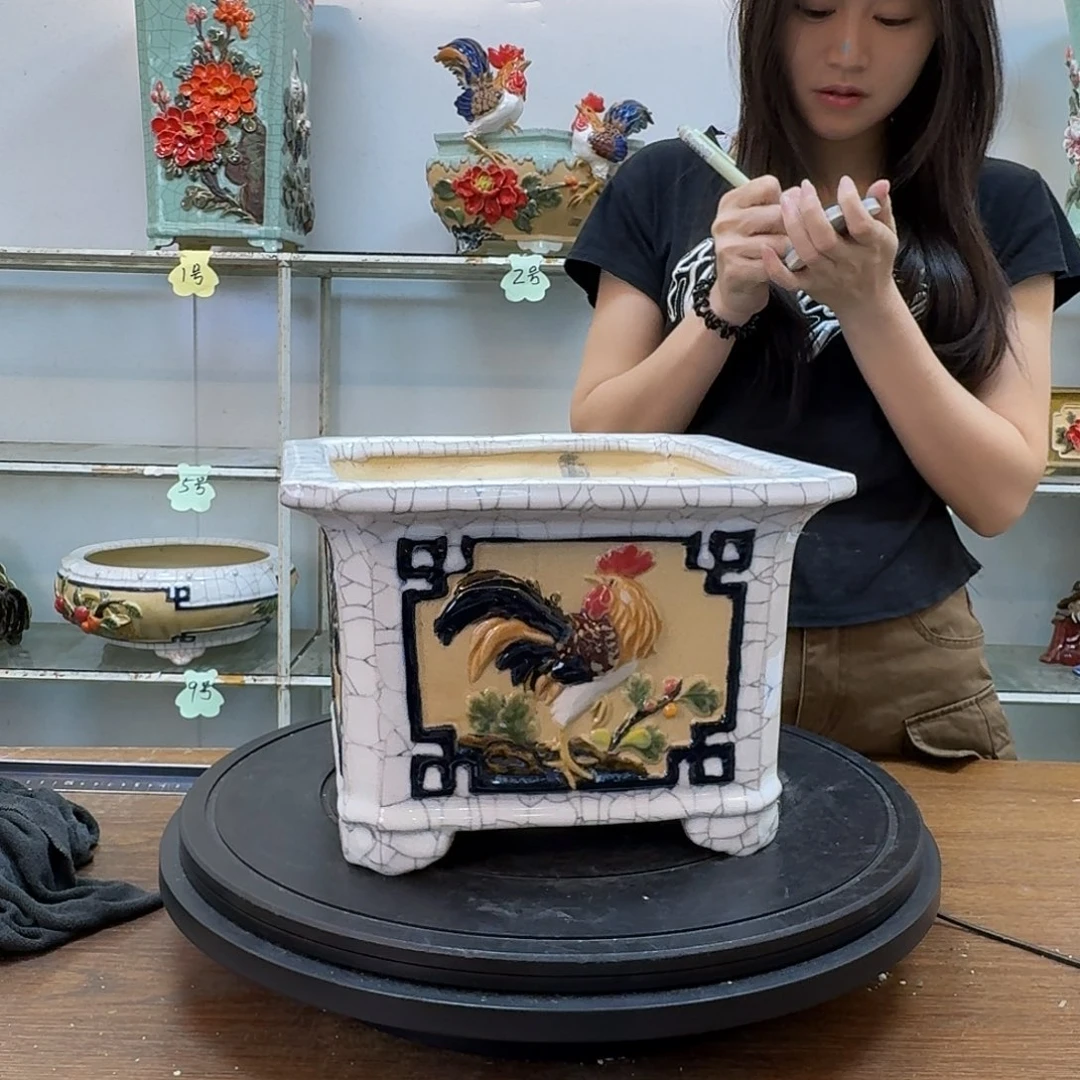 燕***雪无花朵石湾盆200陶泥花盆