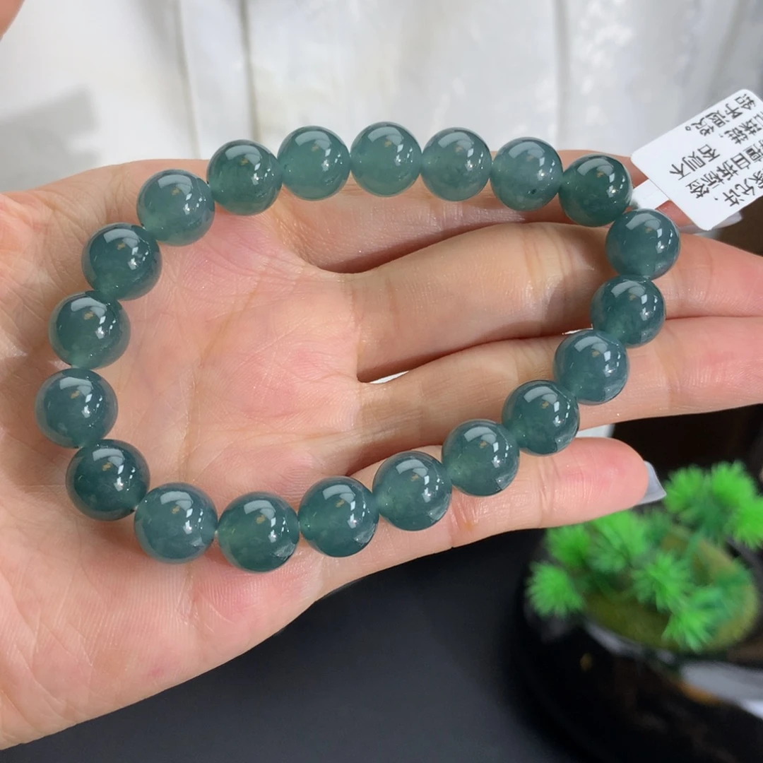 翡翠未镶嵌手串卡9.6冰蓝手串（危地马拉）