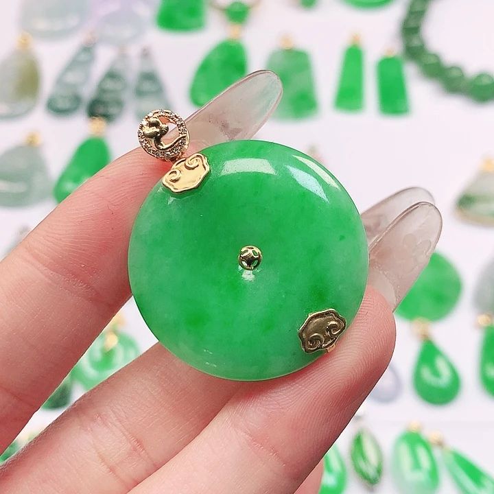 翡翠18K金镶嵌吊坠(不含链)