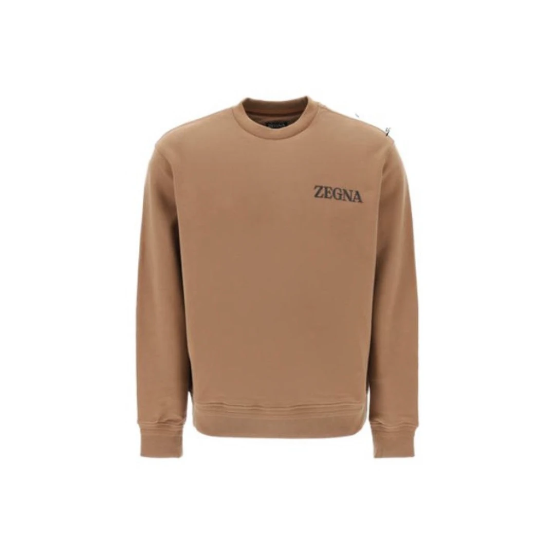 未使用 ZEGNA 杰尼亚 经典休闲百搭印花保暖圆领卫衣男士棕色