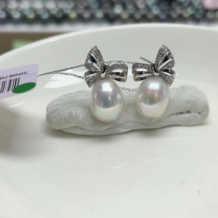 银S925镶嵌耳饰海水珍珠9-10mm 74号