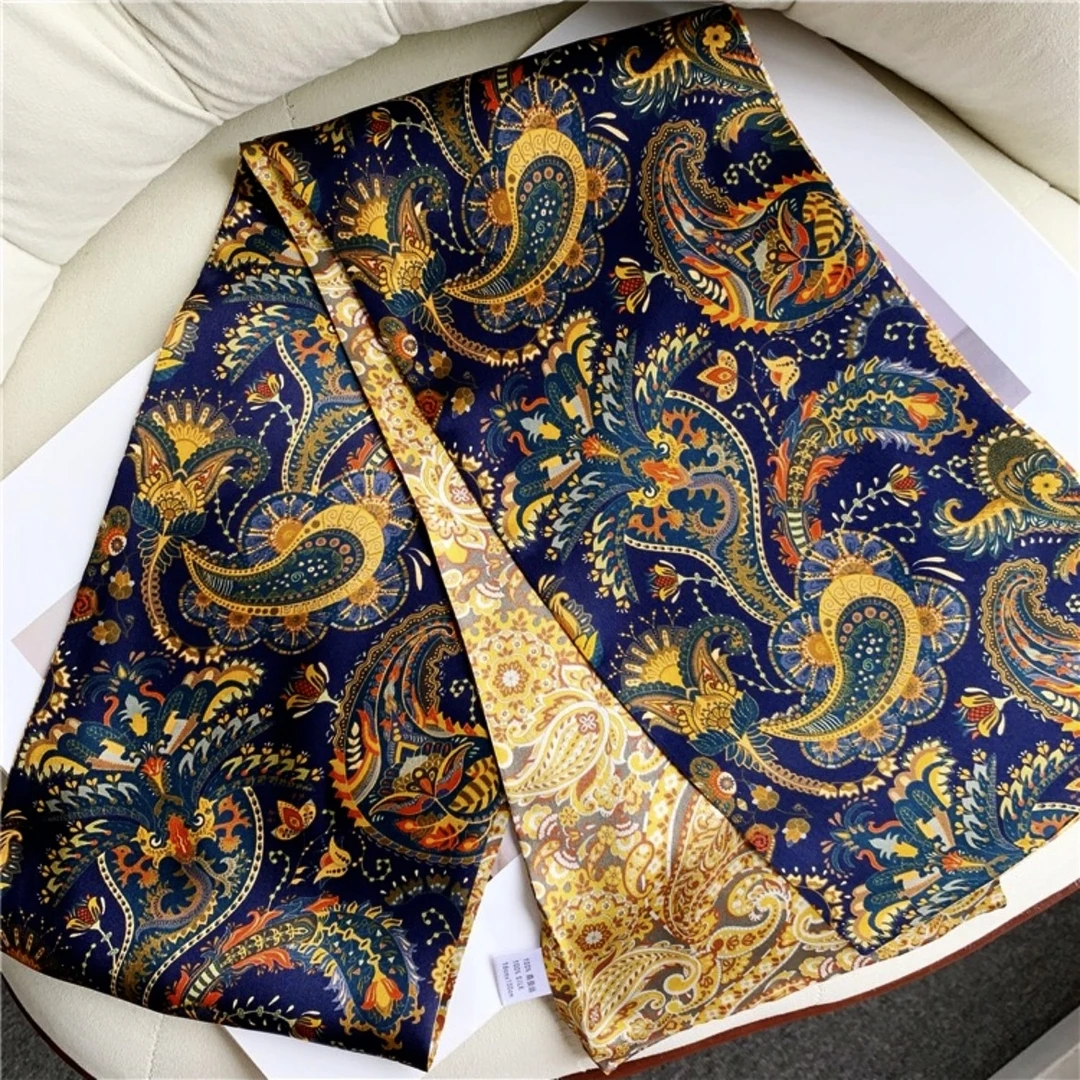 奥汀 黑金腰果 100%桑蚕丝飘带定制款17*150cm双面异色真丝飘带