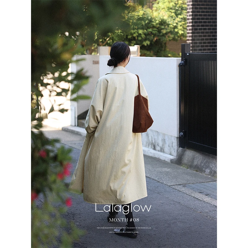 Lalaglow 柏林傍晚 米茶色气质翻领廓形风衣外套女秋新款休闲百搭