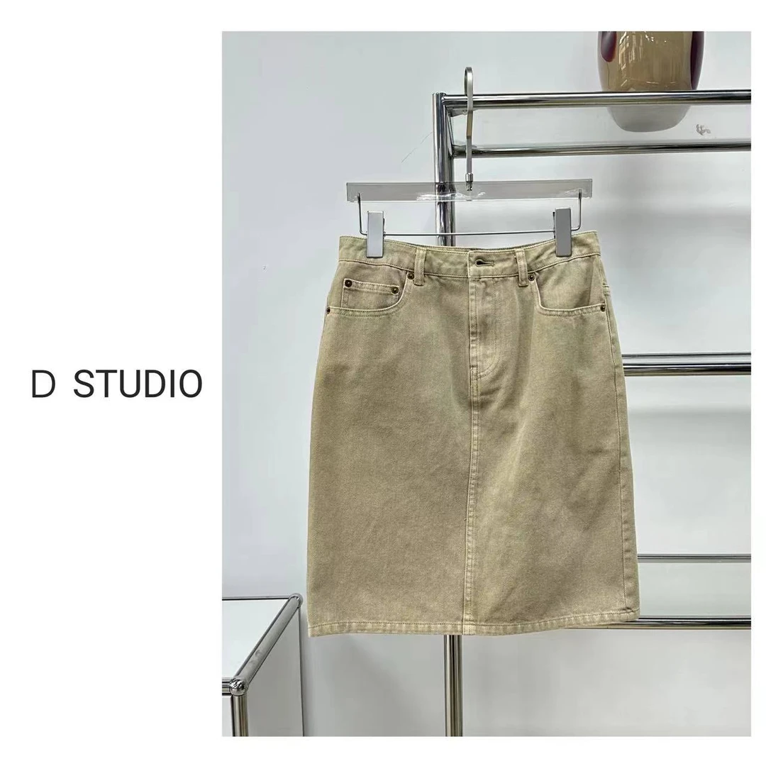 D STUDIO 卡其色高腰牛仔半裙D1869