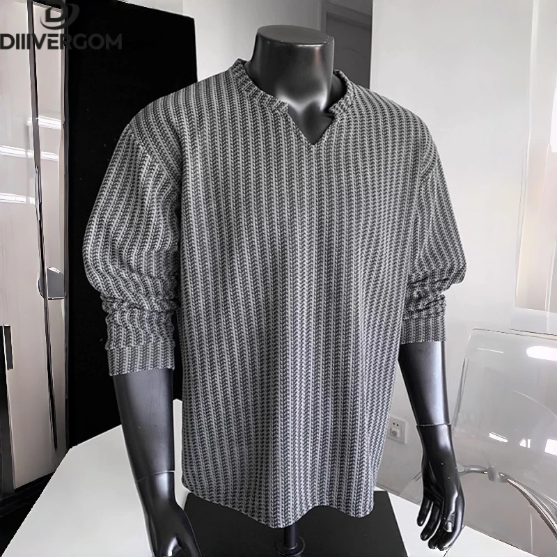 2025新款秋季千鸟格v领长袖男潮牌爆款高级感内搭打底衫无帽卫衣