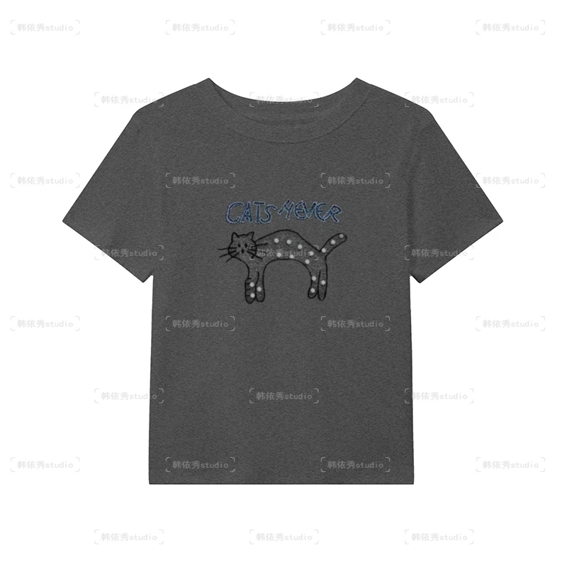 时尚钉珠刺绣T恤女士夏季宽松休闲正肩短袖韩版简约百搭上衣ins潮