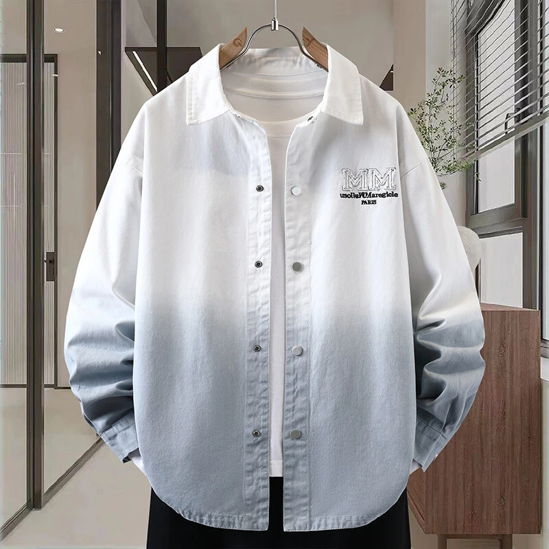 青少年男装2025年春季渐变牛仔外套潮流夹克长袖休闲百搭外套港风