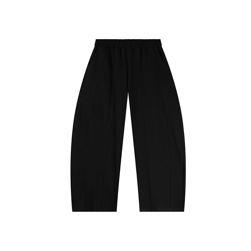 秋季阔腿梭织百搭纯色舒适简约高腰休闲弯刀裤9060