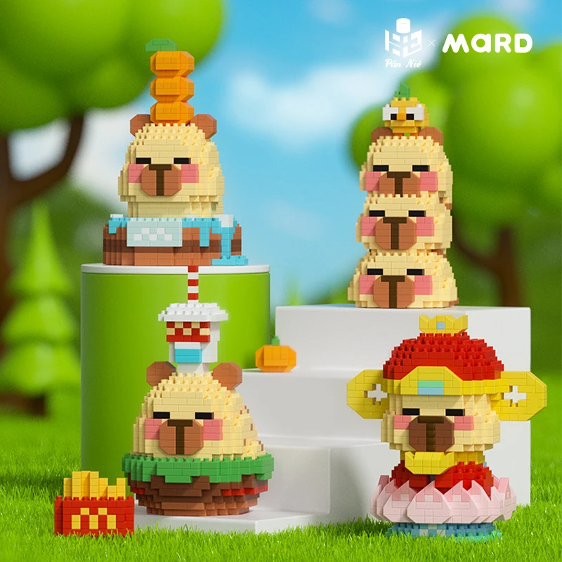 积木卡皮巴拉水豚鼠玩具财神祈福伴手礼物财神豚益智玩具积木