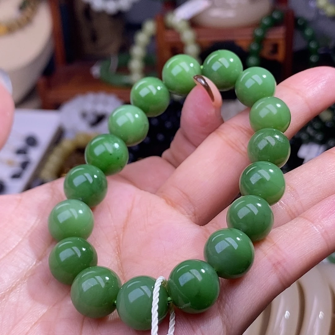 和田玉清货价碧玉粉绿手链12m未镶嵌