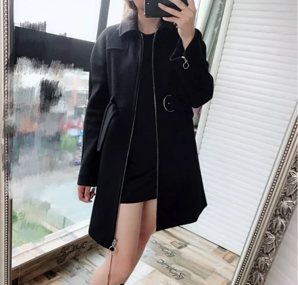 99新 GUCCI/古驰 11966816nz 黑色厚款羊毛大衣外套 36码