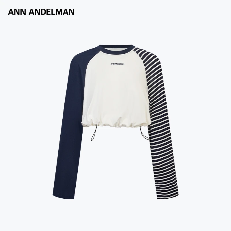 ANN ANDELMAN 25秋 时尚设计抽绳短款圆领不规对称薄针织T恤