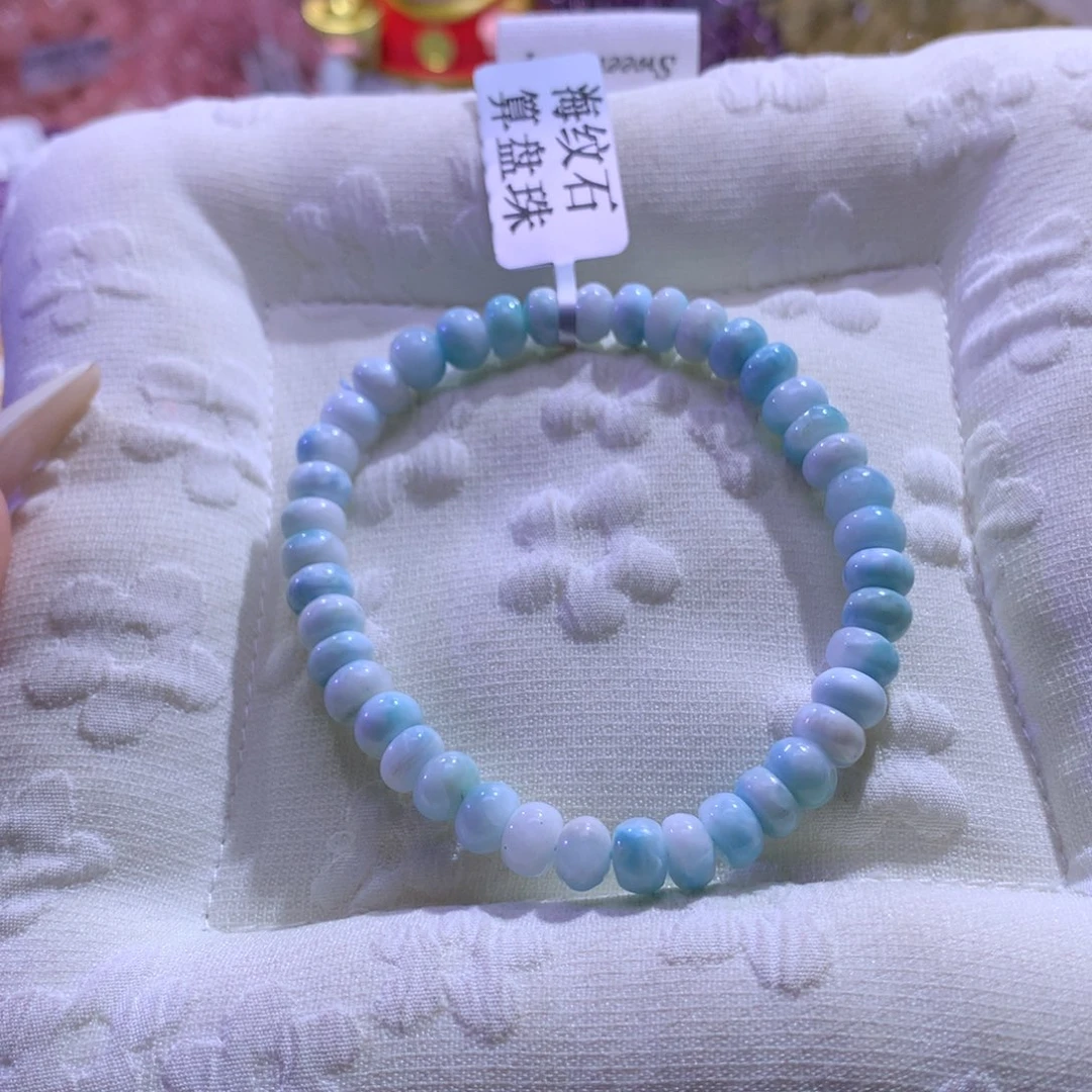 手串银S925镶嵌水晶海纹石算盘珠7m+