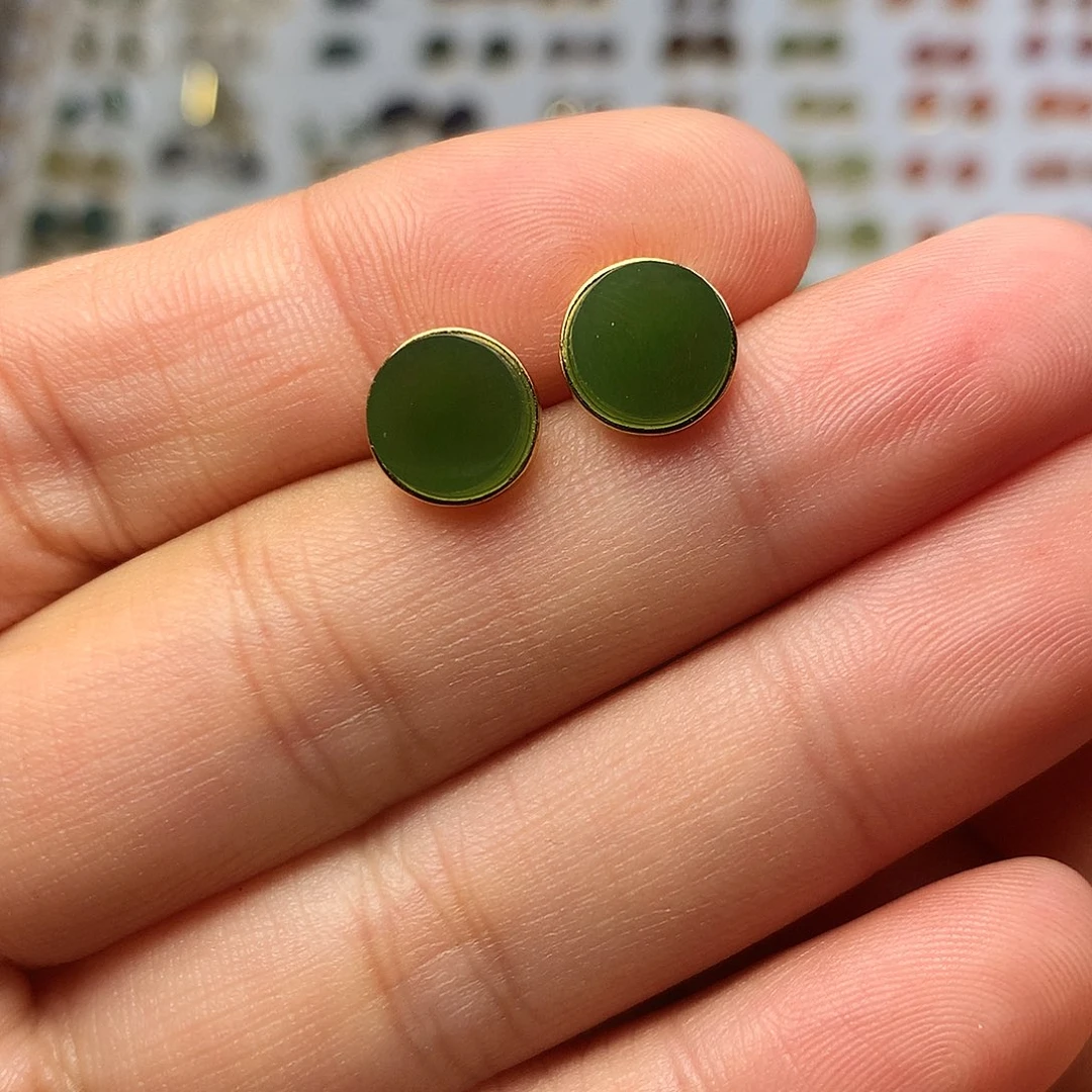 银S925镀金镶嵌和田玉（碧玉）耳饰