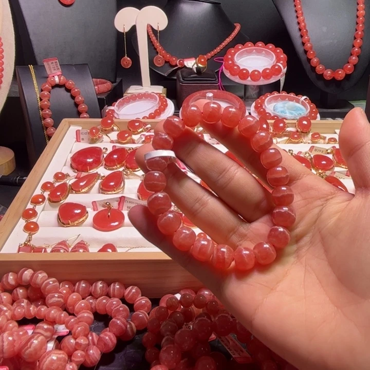 菱锰矿（红纹石）未镶嵌手串老行珠10mm