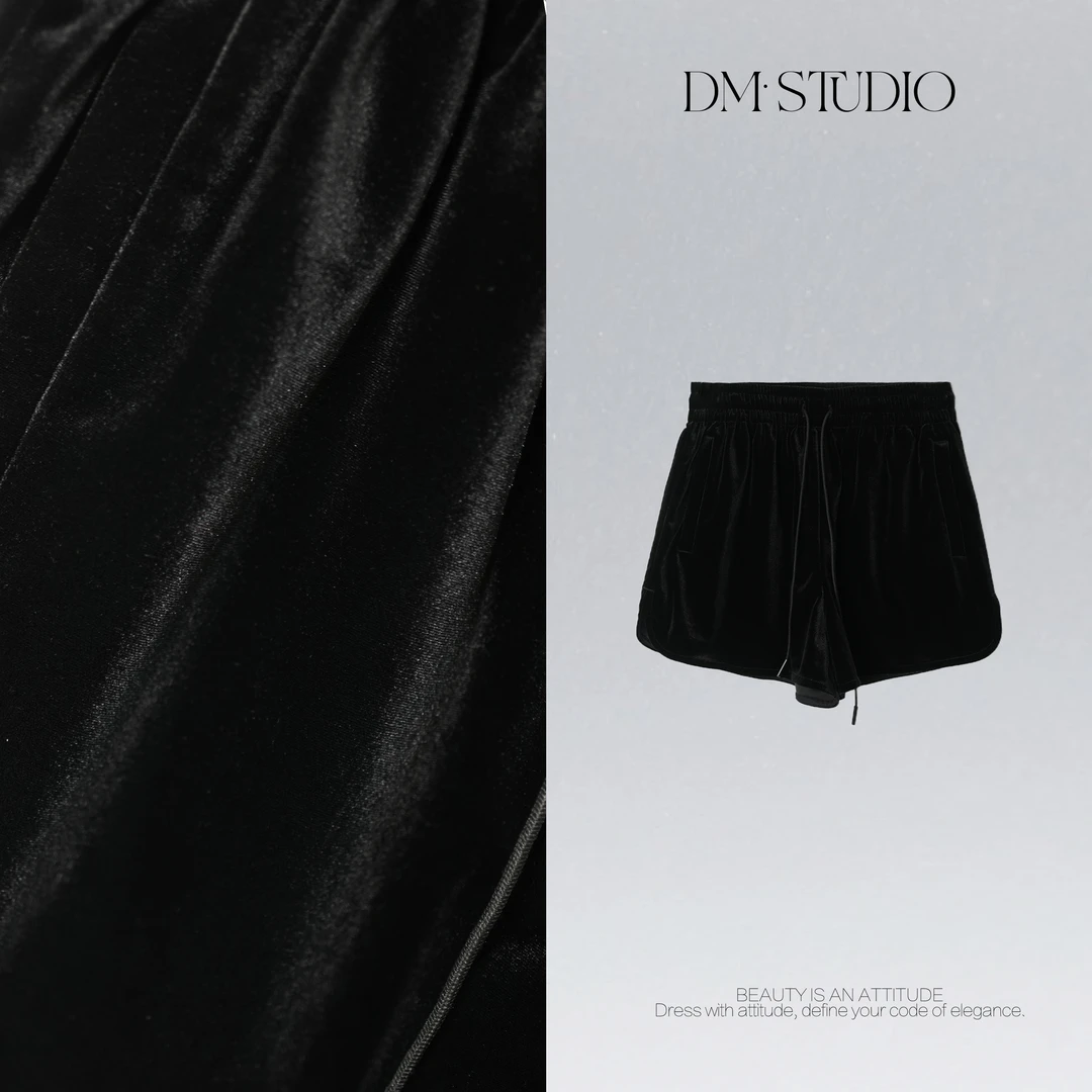 DEDM•STUDIO/极简风百搭气质显瘦丝绒松紧腰短裤2507DK/68597