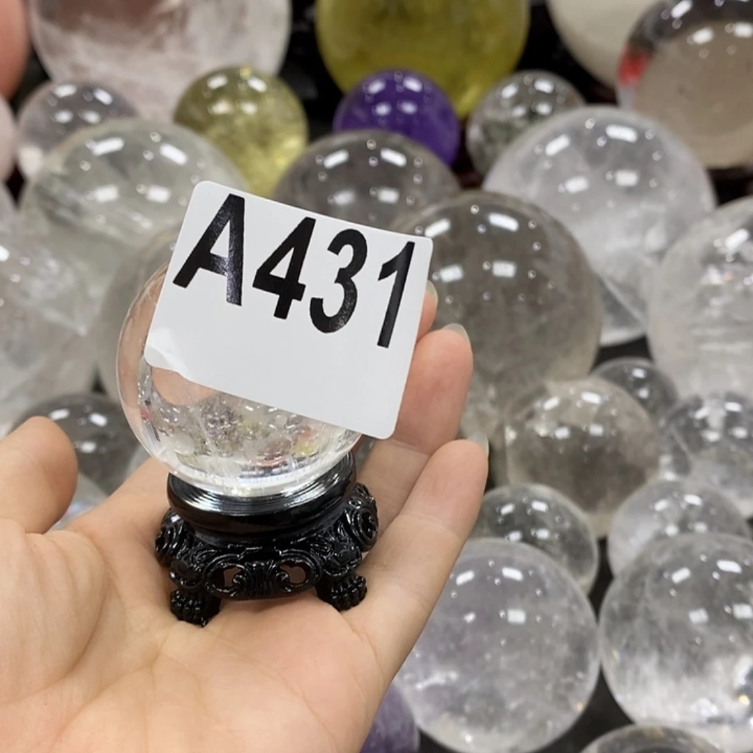 ****吖石材天然白水晶球摆件4.4