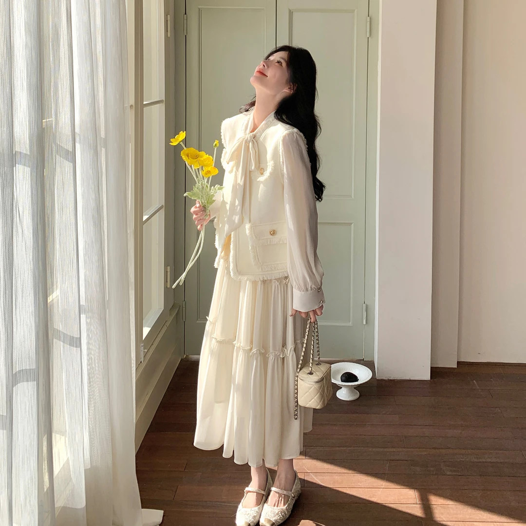 CICI孕妇装秋季小香风马甲连衣裙套装春秋款怀孕气质穿搭两件套