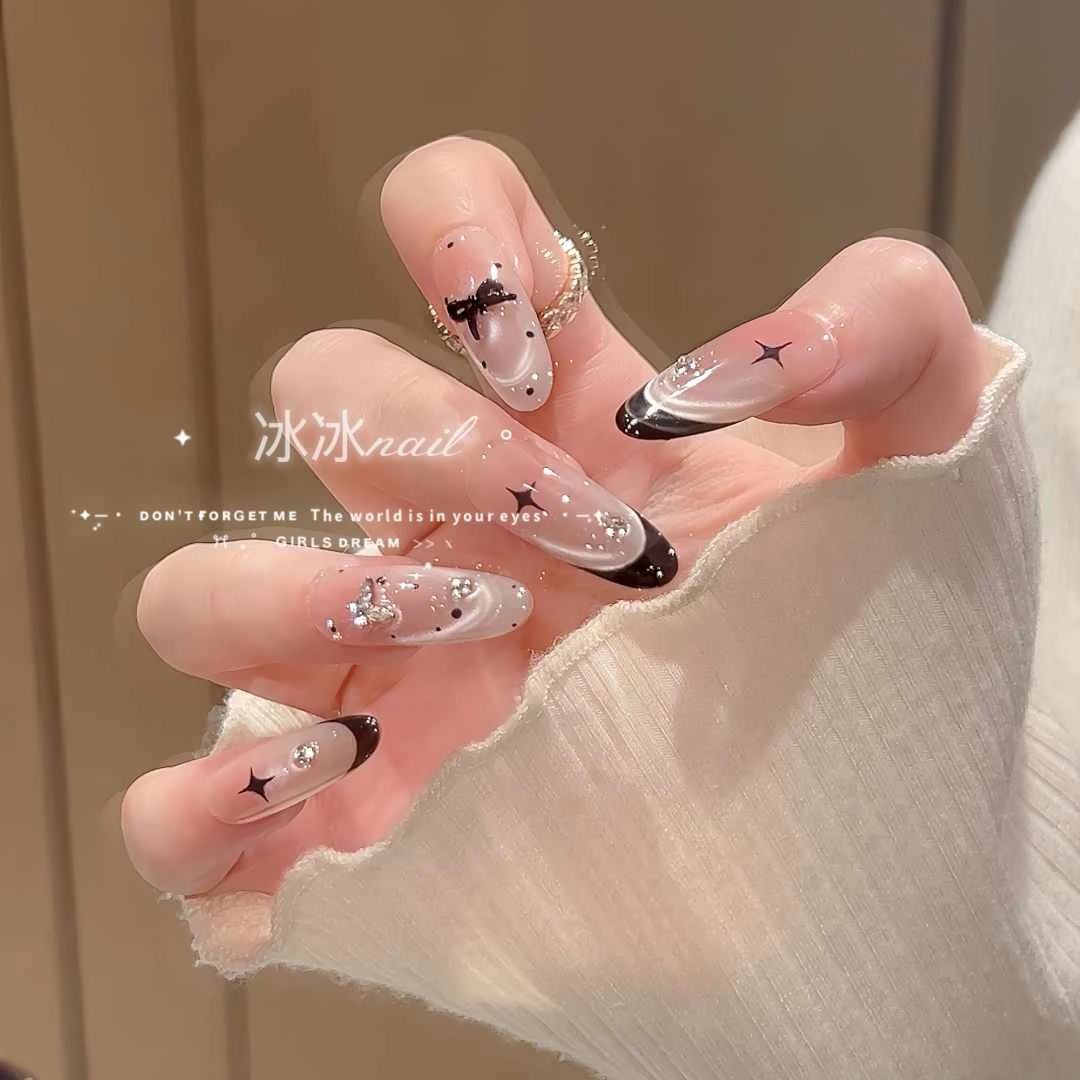 【午夜巴黎】温柔千金风法式水波蝴蝶波点长款显白气质穿戴甲