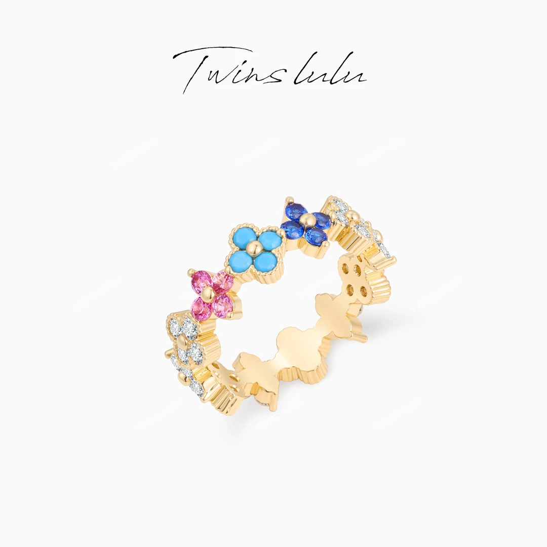 TWINS LULU 流光风 时尚轻奢气质高级感彩色四叶戒指TSS6855