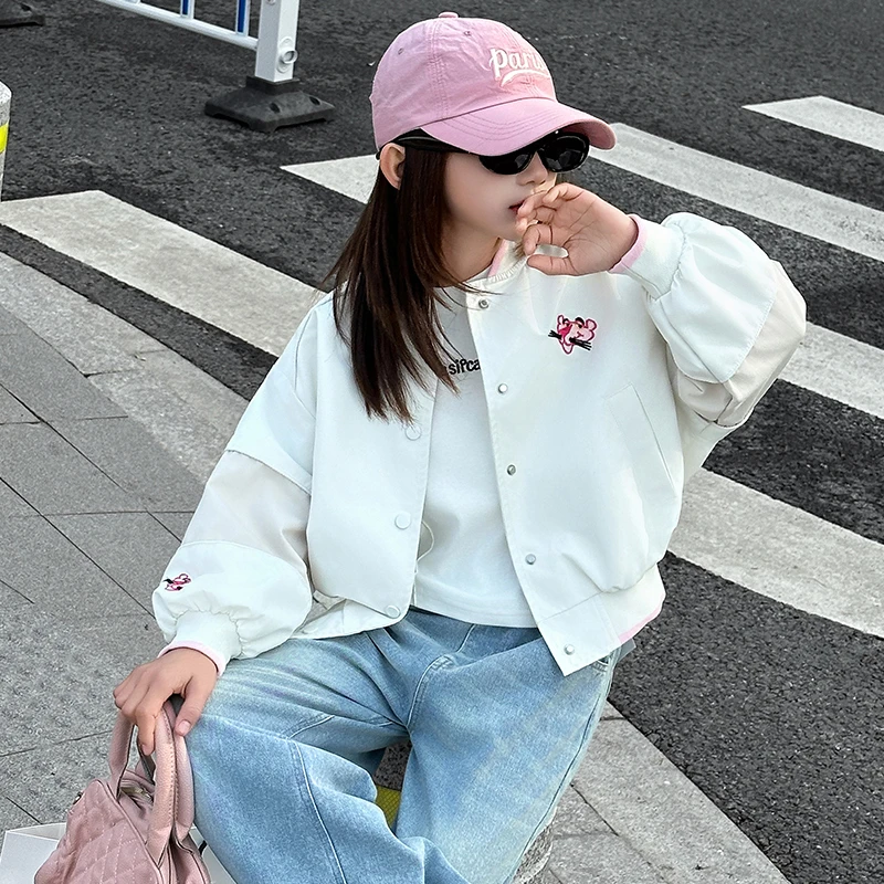 女童外套春秋款2025新款洋气儿童上衣夹克春装时髦大童女孩棒球服