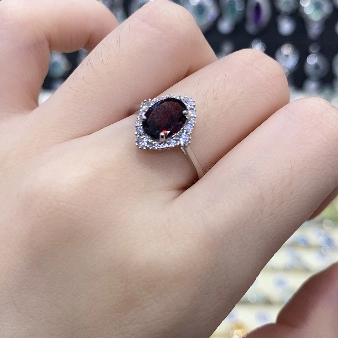 石榴石戒指银S925镶嵌