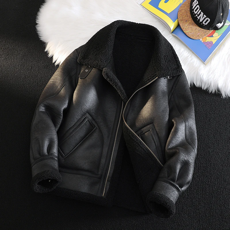 John Bunni时尚冬季潮流男士加绒加厚皮衣休闲机车服夹克百搭外套