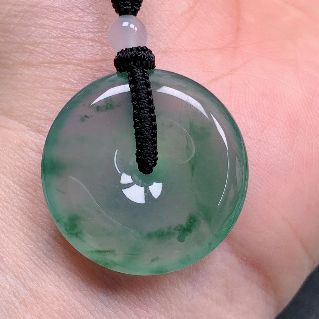 天然缅甸翡翠A货冰飘花平安扣气质精美尺寸27.2+5.9  425