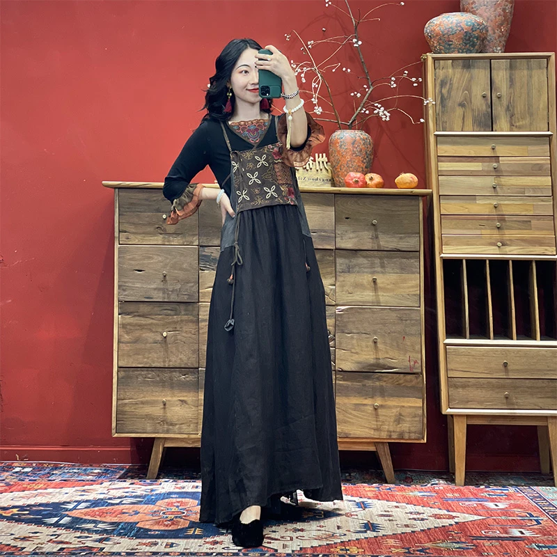 【羊在在】刺绣吊带连衣裙L90020