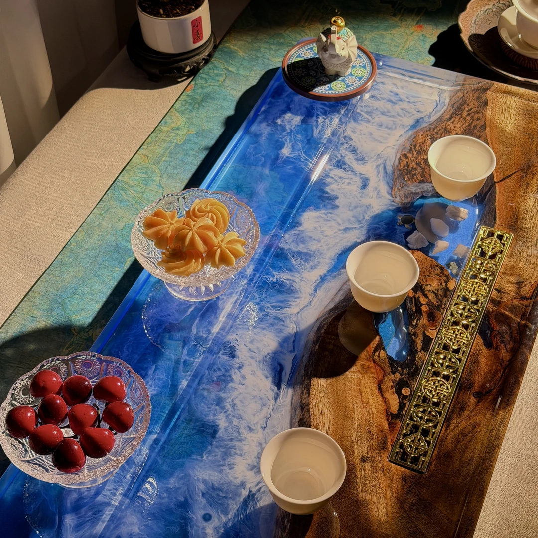 树脂茶盘 ，海浪与木意境 ，干湿茶盘（一物一拍，实物以直播间为准）