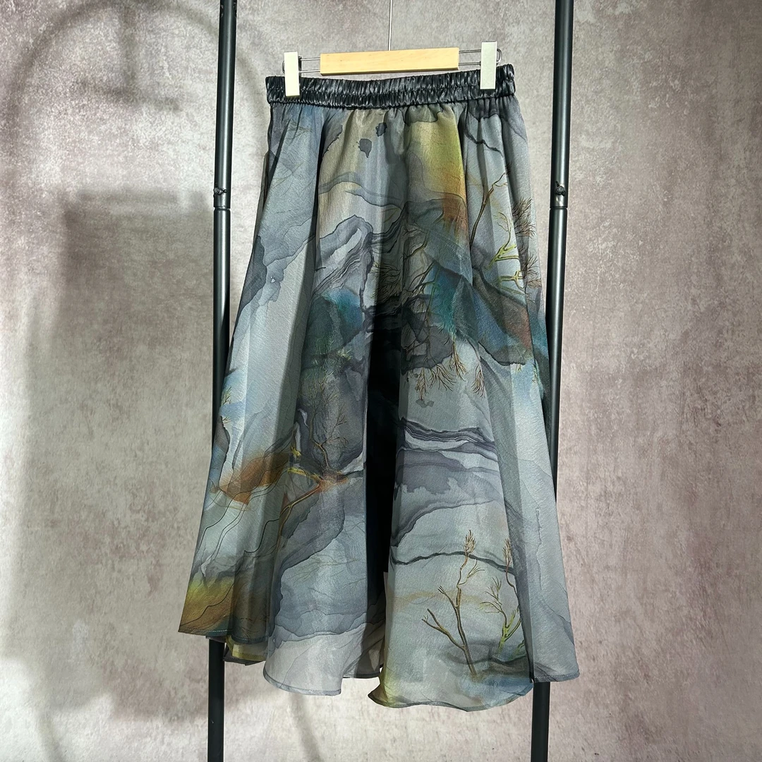 【大海轻奢】Y23070-2新款水墨画夏季气质宽松设计师款时尚纱裙