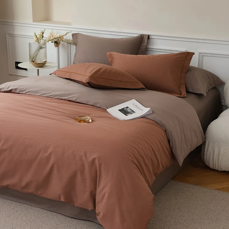 轻奢全棉100s新疆长绒棉纯色四件套床上用品纯棉裸睡被套床单笠4